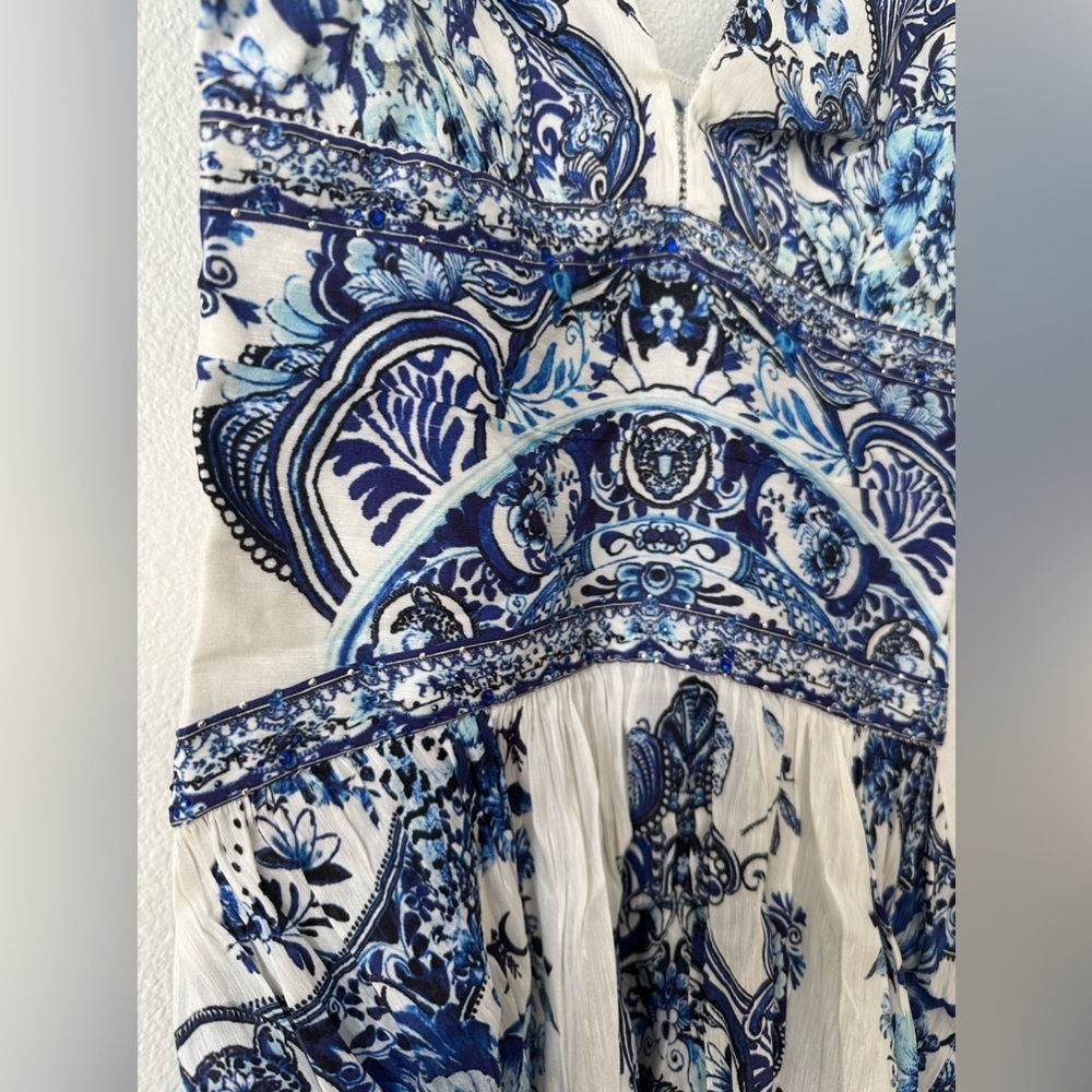 Camilla tie shoulder dress blue white glaze and graze Size Large - Picture 7 of 16
